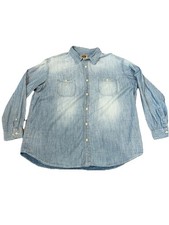Mens XXL Denim Button Up Shirt Western Style Long Sleeves