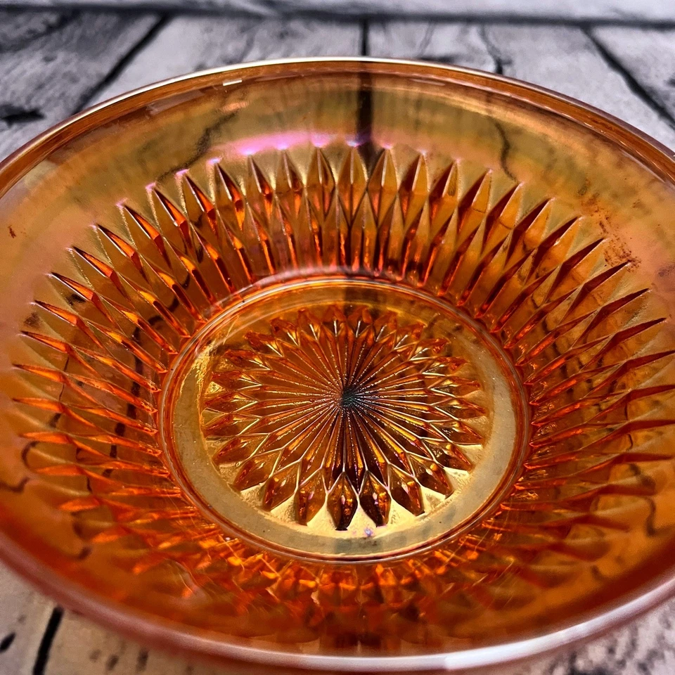 Juego de 2 cuencos pequeños vintage Jeannette Sunburst caléndula iridiscente carnaval Foto 3 de 4