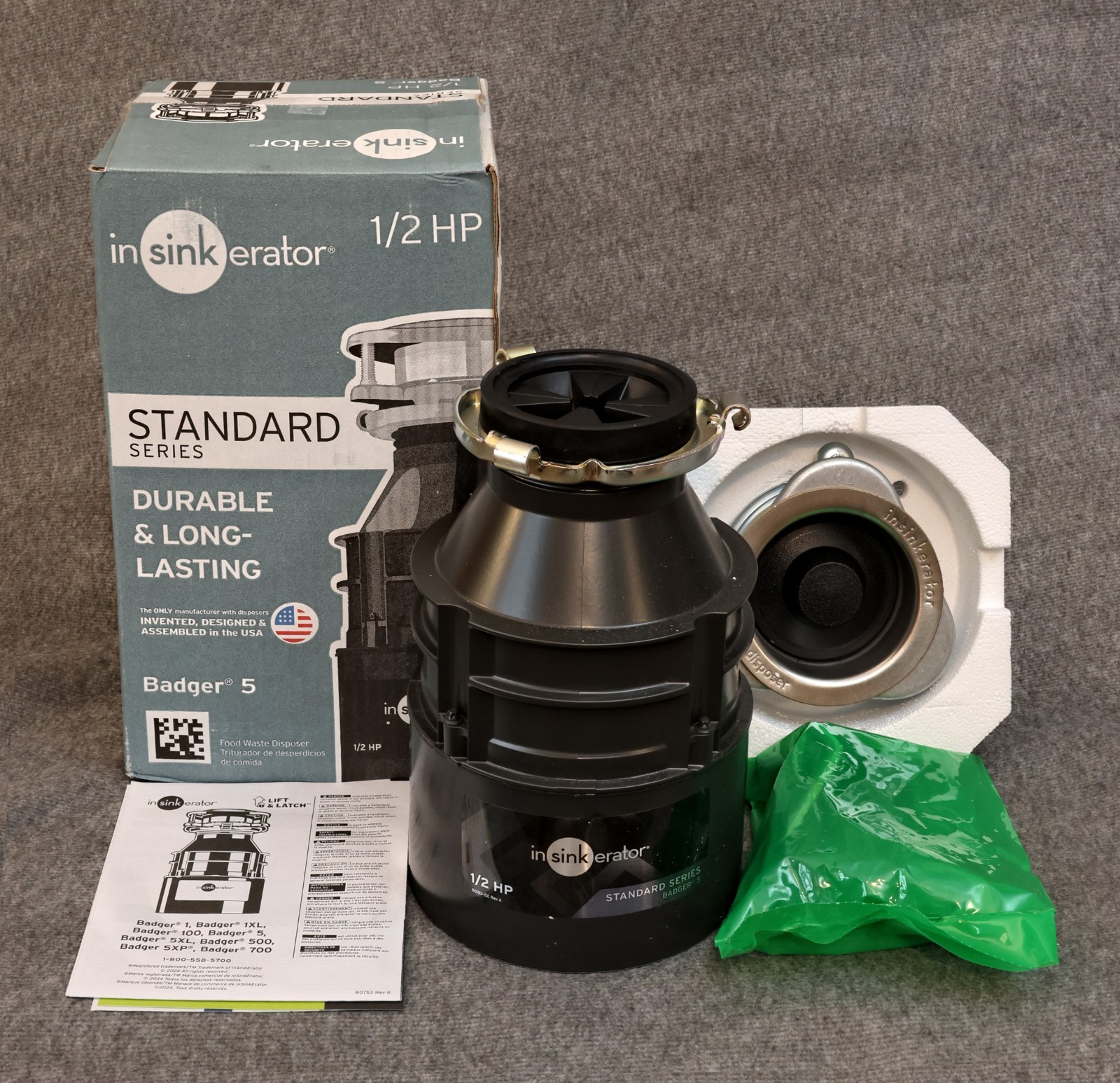 INSINKERATOR BADGER FIVE DISPOSAL, 1/2 HORSEPOWER, NEW IN BOX, MADE IN THE USA!!