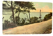 NORTHEAST HARBOR, MAINE ME~Sailboat on Somes Sound From Sargent Drive~1915 Card