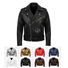 Men's Motorcycle Leather jacket Genuine Buffalo Skin Brando Style Black Biker