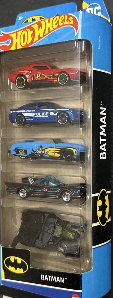 2022 Hot Wheels DC BATMAN 5-PACK Diecast Set with Tv Series Batmobile & The Bat - Image 2 of 4