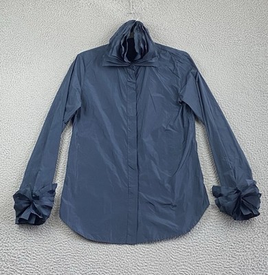 NEW $495 Katharina Hovman Hidden Button Layered Leaf Blouse Size 4 Steel Taffeta