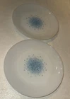 Fire King Blue Mosaic Confetti 10" Dinner Plate Milk Glass MCM Vtg Set 2