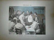 Engraving 19° 1899 color painting E. Tapissier consultation at the hospital Pascal