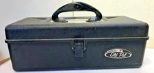 Vintage Old Pal Fishing Tackle Box Single Tray Fish Outline Handle USA Black