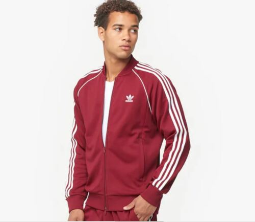 NEW MEN'S ADIDAS ORIGINALS SUPERSTAR TRACK JACKET ~SIZE SMALL   #DU1347 BURGUNDY - Afbeelding 1 van 9