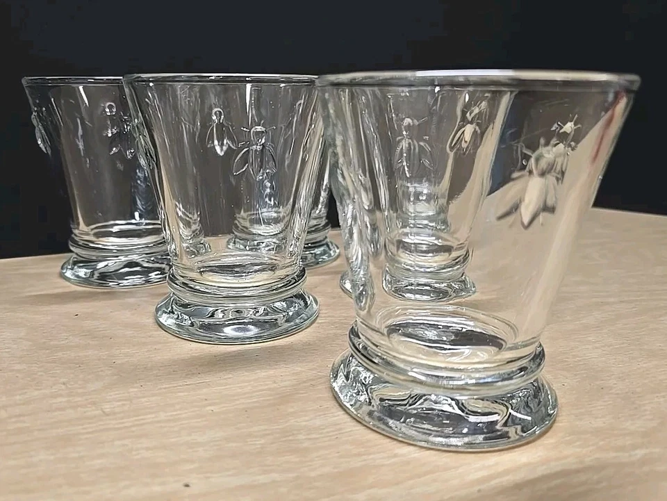 French Home La Rochere Vidrio Abeja Vaso Corto Vaso Lote De 6 Poco Usado  Foto 2 de 4