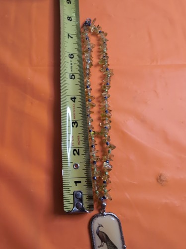 PEACOCK BIRD charm pendant necklace. With Beads On Yellow Glass Like Beads - Picture 10 of 11