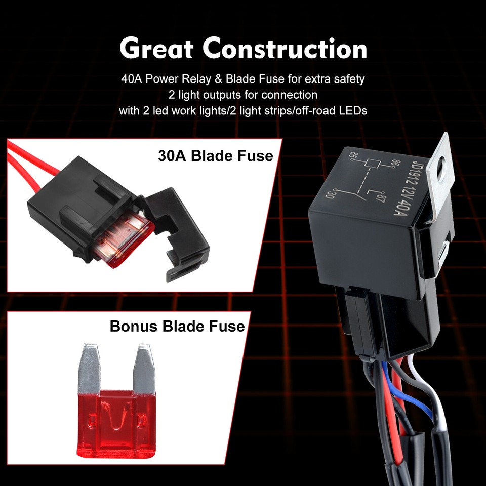 12V 40A Wiring Harness Kit Fuse ON OFF Switch Relay For LED Fog Work ...