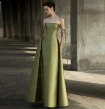 Trendy Retro Green Off Shoulder Empire Waist Evening Dresses Banquet Prom Gown F