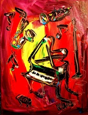 PIANO MUSIC Gorgeous Painting   Expressionist Modern Art  Stretched BUwd