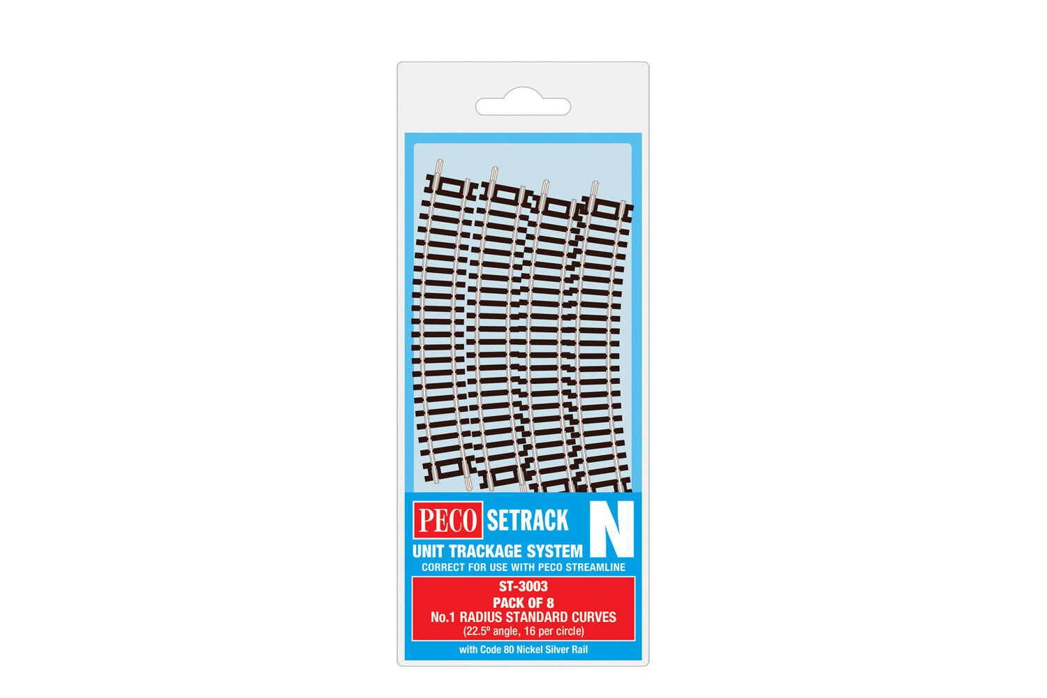 Peco ST-3003 setrack Pack of 8 Setrack First Radius Standard Curves