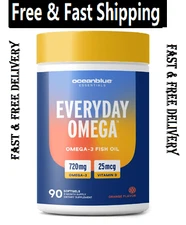 Essentials Everyday Omega – 90Ct – Burpless Fish Oil with Vitamin D3 – for Heart