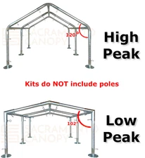 RV & Boat Carport & Greenhouse Kits 1-1/2" High or Low Peak Canopy Fittings Kits