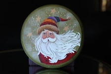 Vintage Hand painted Folk Art Santa Claus whimsical Round Wooden Wall Plaque