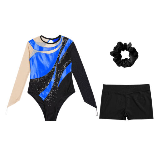 Kinder Mädchen Unitards Gymnastik Trikot Latin Ballett Overall mit Shorts Skaten - Bild 35 von 63