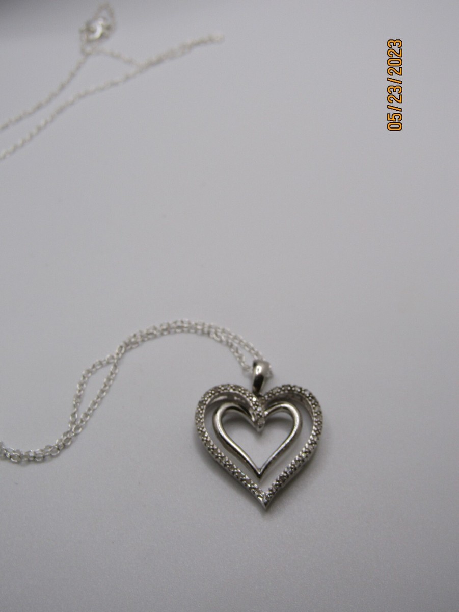 Beautiful Sterling Silver Necklace 17'' Pendant Heart Cubic
