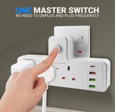 Extension Socket Wall with 4 USB Ports (1 USB-C 3 2.4A), Surge Protected Power S