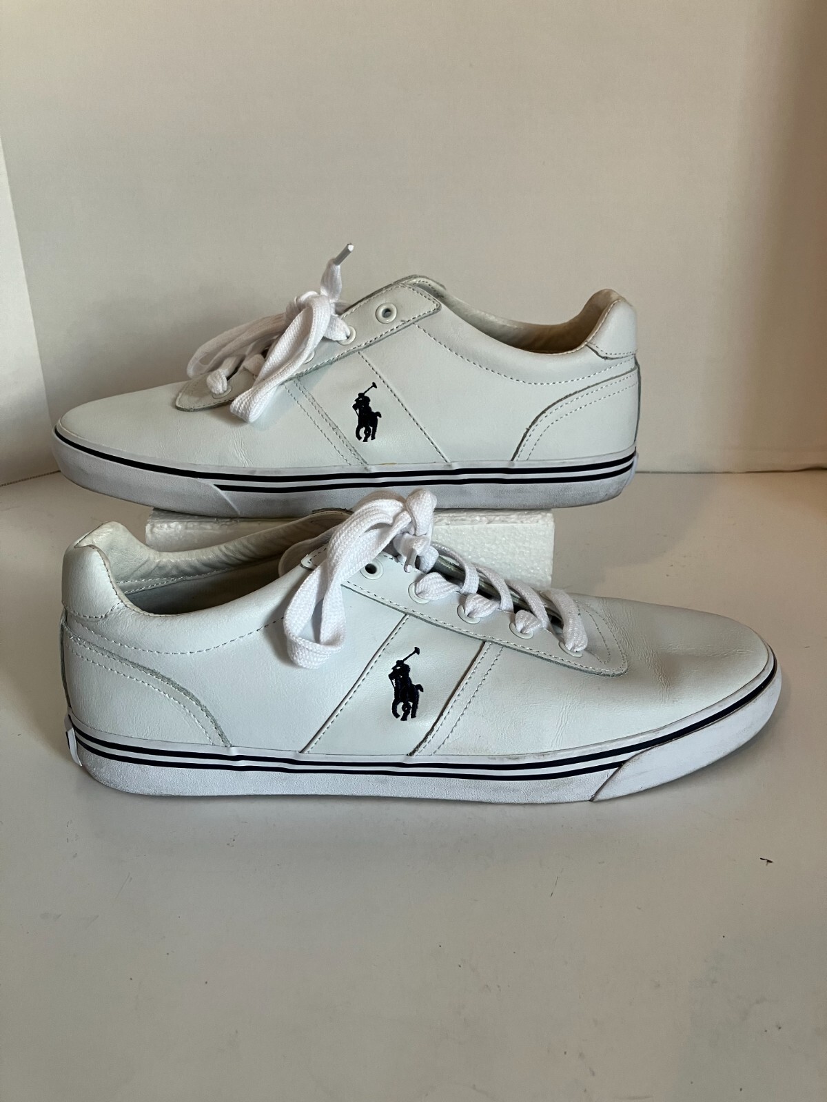 PONY Polo Ralph Lauren uomo taglia 11D sneakers bianche stringate pelle blu navy polo cavallo