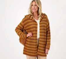 Attitudes by Renee Cardigan w/Hood and Fringe Detail Sweater Warm Bronze S New