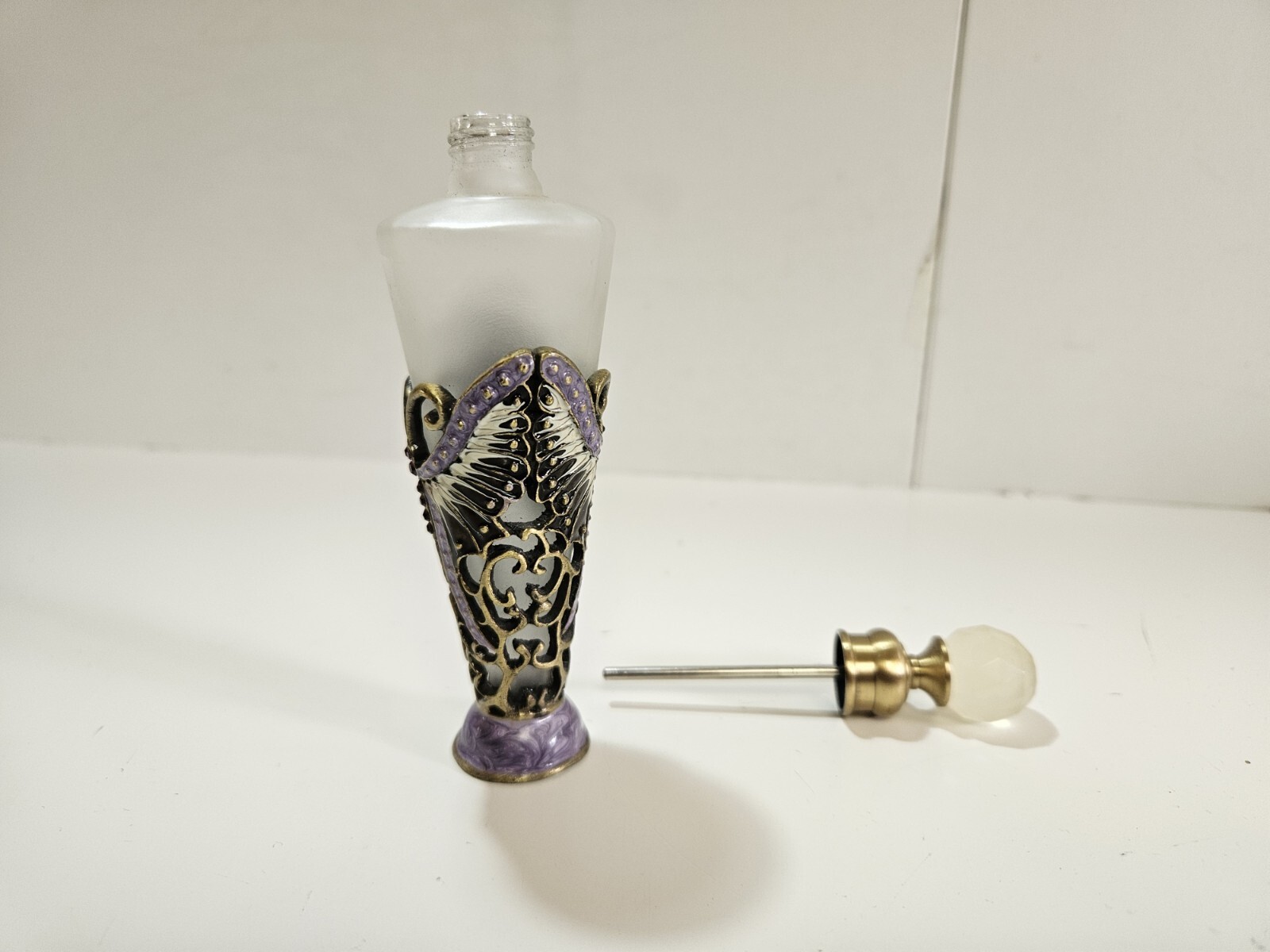 Perfume Fragnance Bottle With Lid - Butterfly Enamel Etched Design Empty image 6