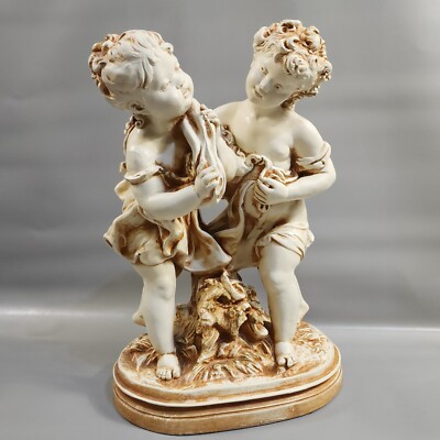 Vintage Marwal Figurine Mid Century Statue Boy Girl Large Chalk