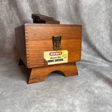 VTG Kiwi Genuine Oak Shoe Server Valet Caddy Shoe Shine Handle & Contents READ