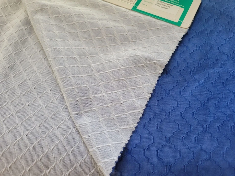 Vintage Salesman Sample Al-Abid Silk Mills Emboss Print Poly-Cotton Fabric Blue - Image 4 of 4