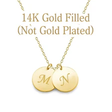 Personalized 14K Gold Filled 11 mm  Initial Monogram Disc Necklace