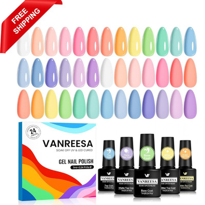 24 Pcs Gel Nail Polish Set -Trendy Colors Gel Polish with Base Coat & 4 Effects
