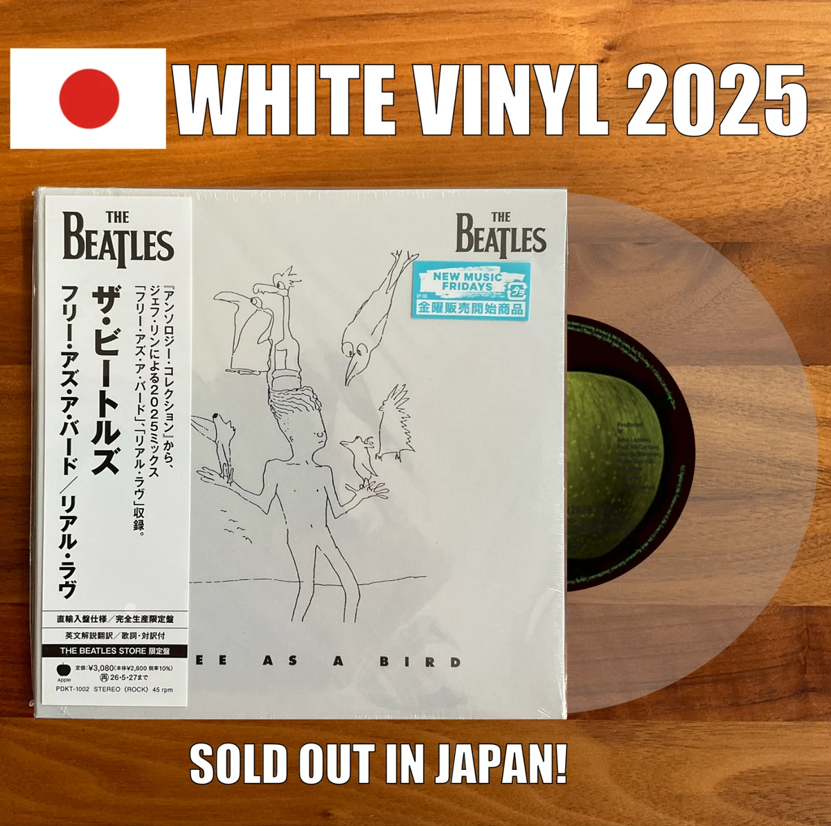 JAPAN 7" MILK WHITE VINYL WITH INSERT FREE AS BIRD REAL LOVE THE BEATLES 2025