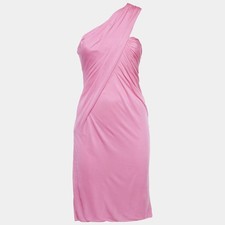Versace Pink Jersey Draped Strapless Mini Dress S