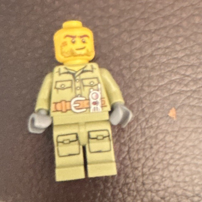 LEGO Minifigure Light Bluish Gray Shirt Sand Green Legs Yellow Head Plastic