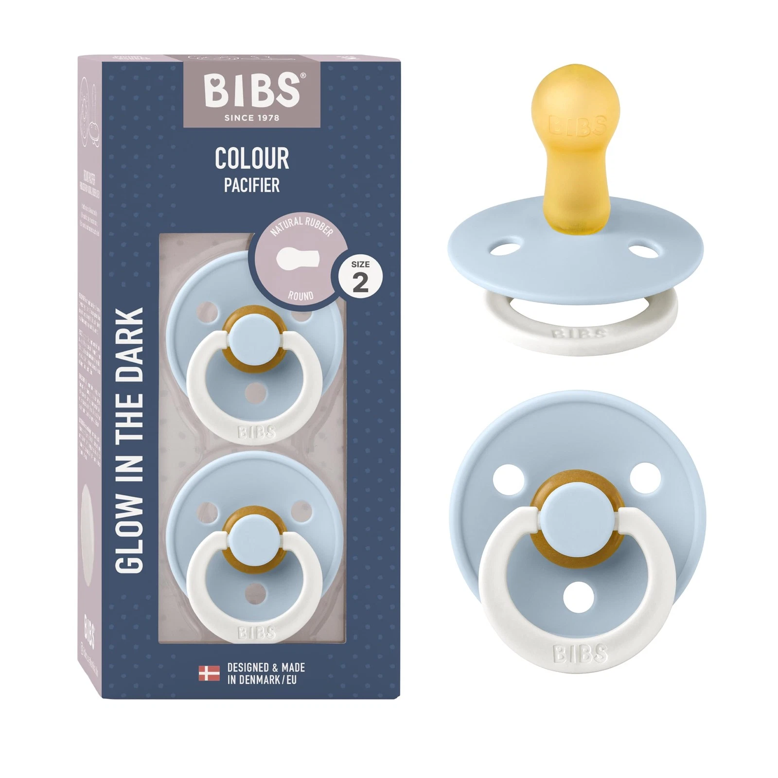 Pacifiers Colour Collection, Set of 2 BPA-Free Baby Pacifiers with Round Natu...