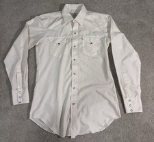 Vtg 80s H BAR C PEARL SNAP LONG SLEEVE WESTERN SHIRT Cream Color USA 15 1/2x35