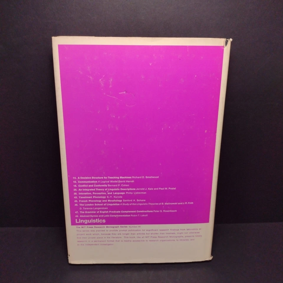 Abstract Syntax and Latin Complementation by Robin T. Lakoff -1968 Hardcover - Image 3 of 4