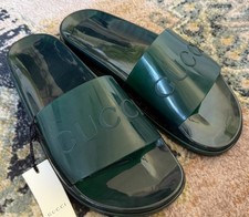 Gucci Men's Clear GREEN Transparent Rubber Logo Slides Sandals UK9 US 10