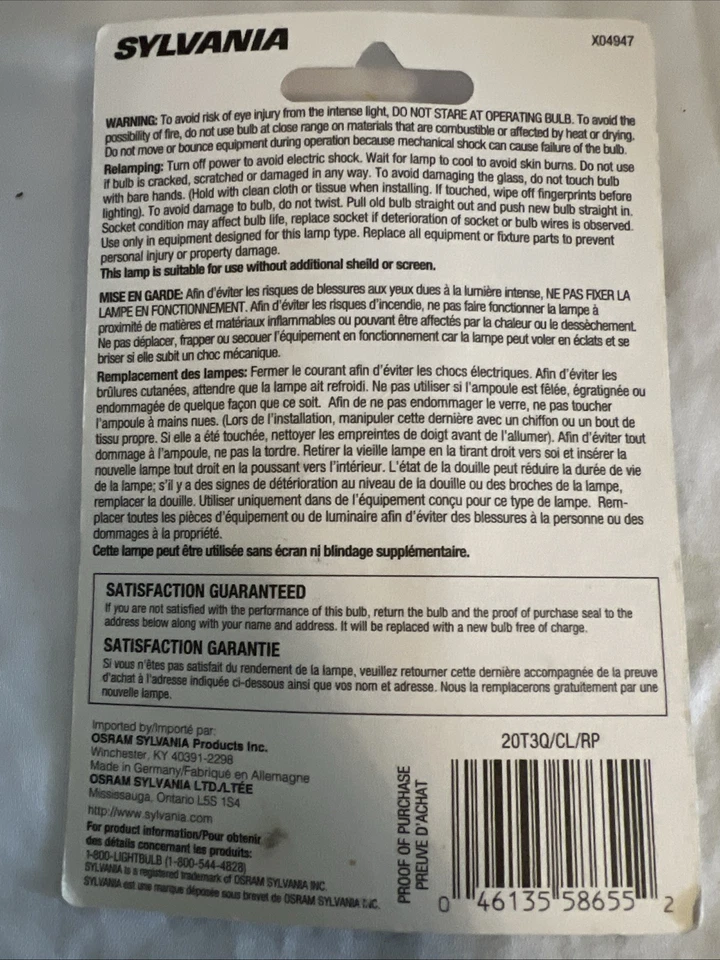Sylvania 20T3Q/CL/RP 12V, 20W, G4 Bi-Pin H Lamp - NEW - Image 2 of 3