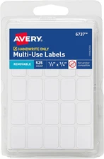 Avery Multi-Use Removable Labels, 1/2" x 3/4", White, Non-Printable, 525 Labels