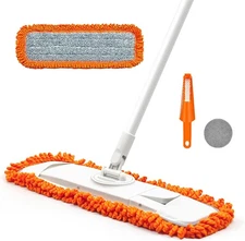 Dust Mop for Floor Cleaning with Washable Microfiber Pad - JEHONN Dry Orange 