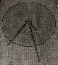 Vintage MCM Tripod Glass Table Chrome Legs 1970's Thick Stoneville Chromcraft