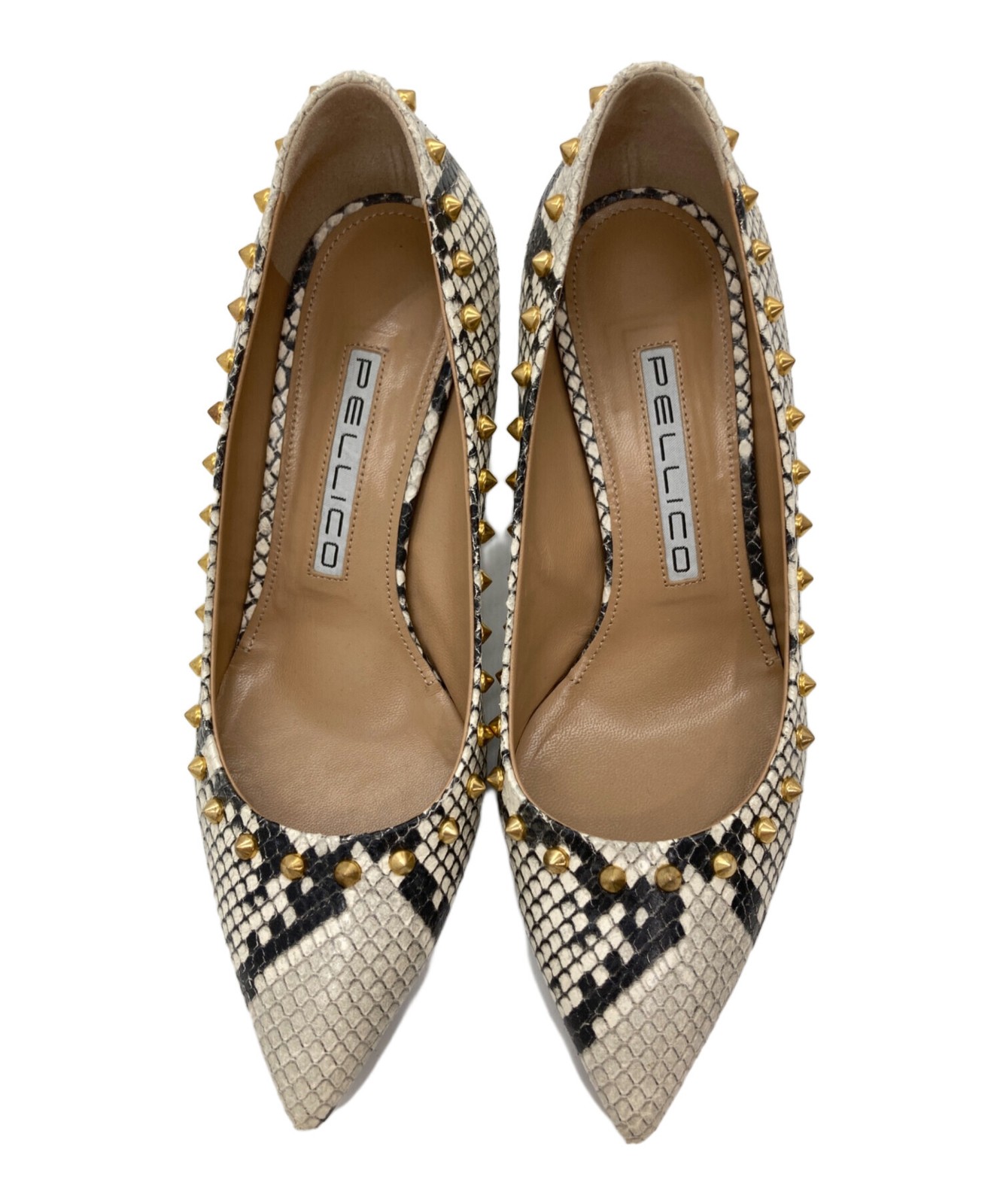 PELLICO Python print studded pumps/ ivory x black… - image 8