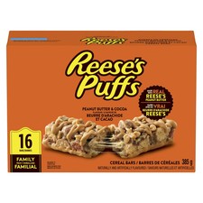 Reese's Puffs Peanut Butter  Cocoa Flavor Cereal Bars, Pack of 16 Bars, 385g