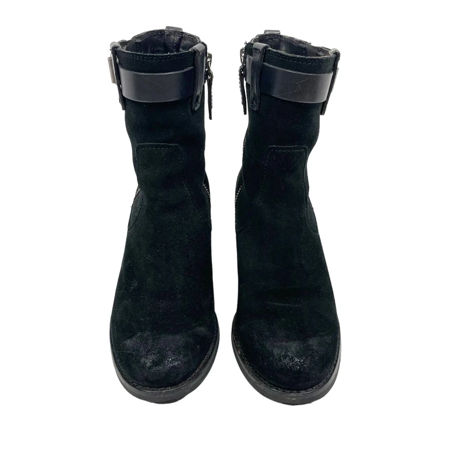 H.S. Trask Madison 6.5M Black Suede Leather Chunky Block Heel High Top Booties - Image 4 of 4