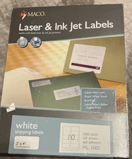 Maco Ml-1000 Shipping Label - 2" Width X 4" Length 1000 / Box White (ml1000)