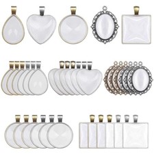 60Pcs Pendant Trays, Bezel Pendant Trays Blanks with Glass Cabochons for Pend...