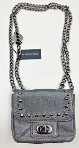 NWT Banana Republic Mini Crossbody Metallic Gray Leather Studded Bag Chain Strap