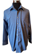 Geoffrey Beene Dress Shirt Men's Size 16 34/35 Blue Houndstooth Button Front