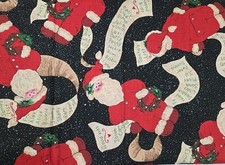 SANTA'S LIST Santa Claus Fabric Christmas Holiday 1 Yd Black Background Cotton